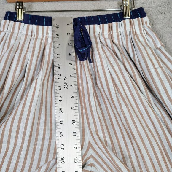 By Anthropologie Pants Women Small Gray Brown Striped Drawstring Waist Wide Leg - Picture 6 of 13